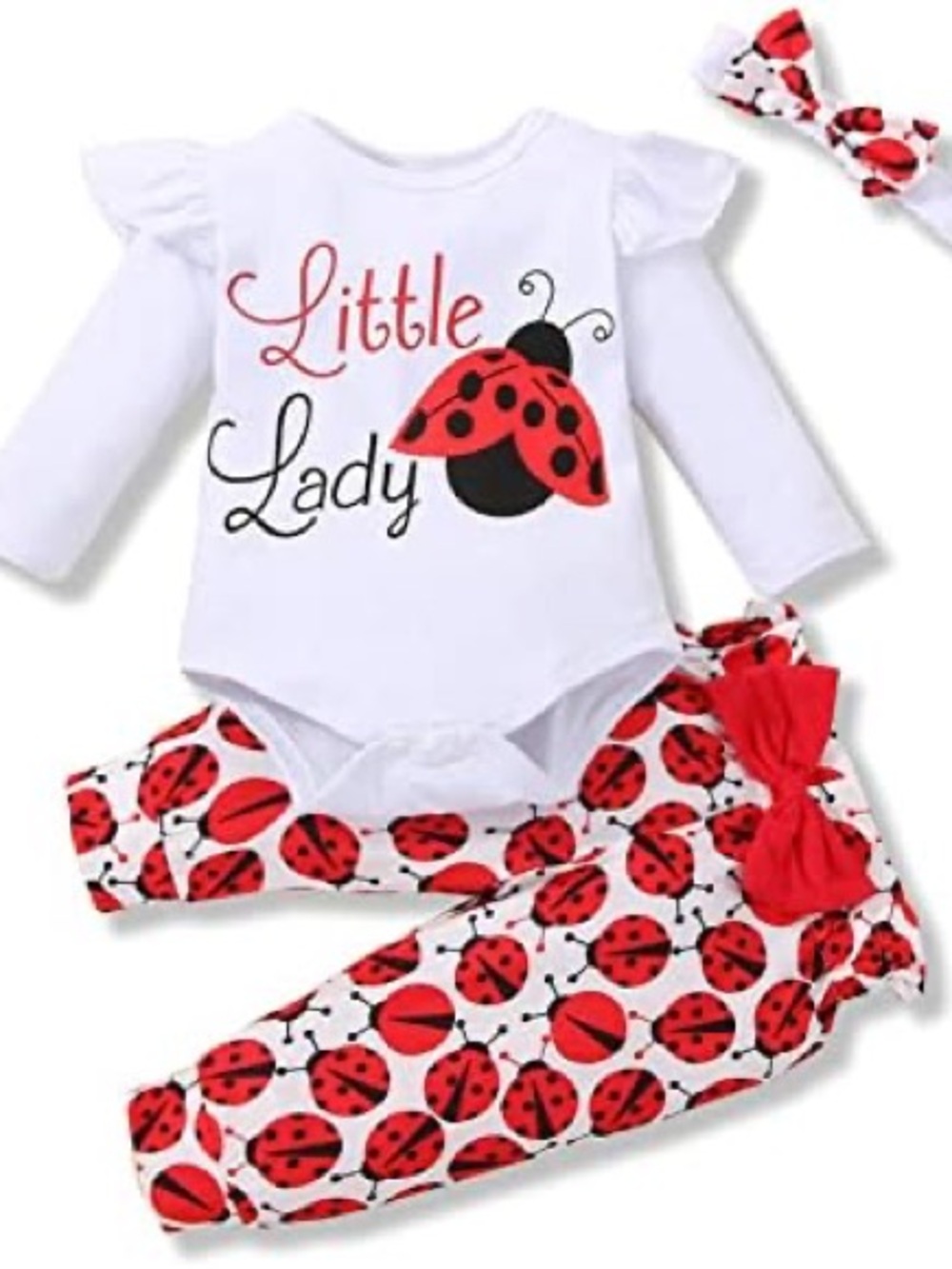 "Little Lady" Ladybug Baby 3-Piece Outfit - White & Red